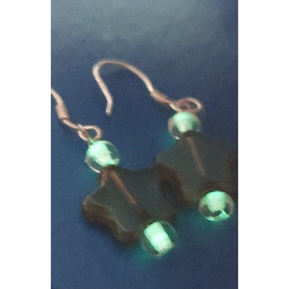 Small sterling silver and uranium glass star earrings with phosphorus accent - Picture 4 of 9